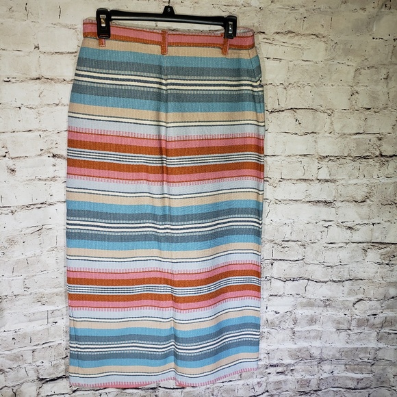 Vintage 90s NWT Denim & Co Long Striped Zip front Cotton Skirt - Picture 3 of 4